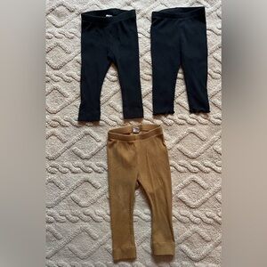 Girls Old Navy 12-18M Leggings - Black & Brown Ribbed Pull On Pants, Lot Of 3